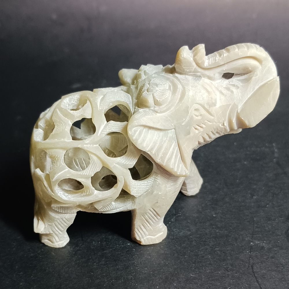 2.5" Hand Carved Soap Stone Elephant Figure With baby Inside